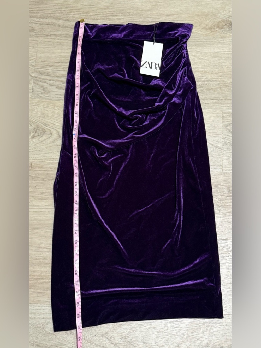 ZARA Deep Purple Velvet Maxi Skirt with Draped Wrap Detail - Picture 2 of 5